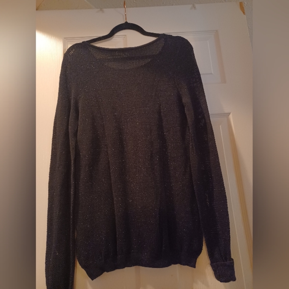 Chic Black Sparkle Sweater By Minnie Rose.  Soft Lined Warmth ... Size MEDIUM